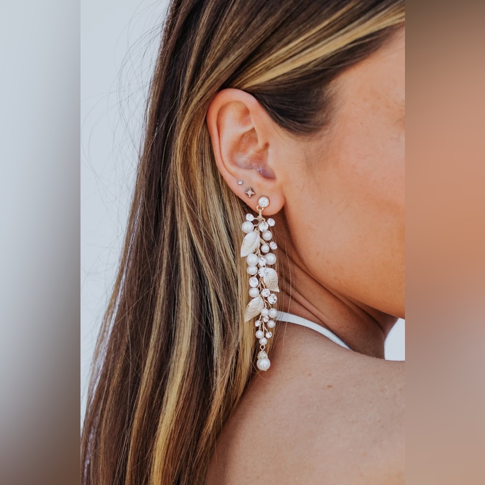 Untamed Petals Pearl Statement Drop Earrings - worn once